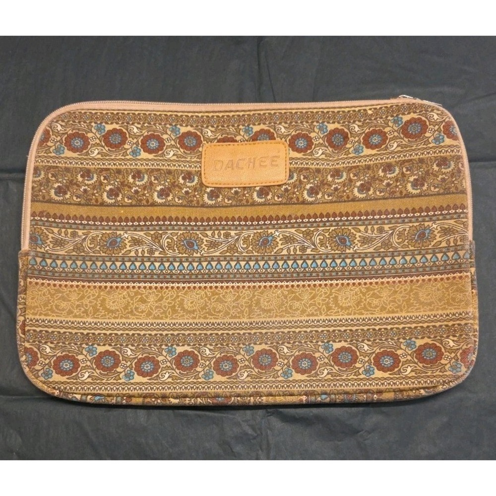 Dachee Canvas Laptop Sleeve Case Padded Zipper Cover Boho Floral Stripe